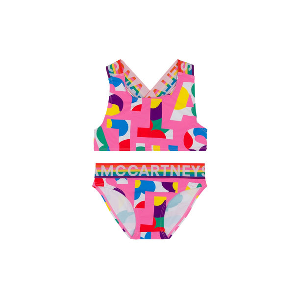 Girls Pink Logo Letter Bikini
