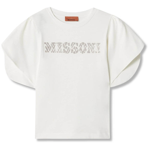 Girls White Rhinestone-Logo Top