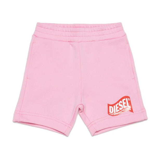 Pastel Pink Cotton Shorts With Logo In Wave Version