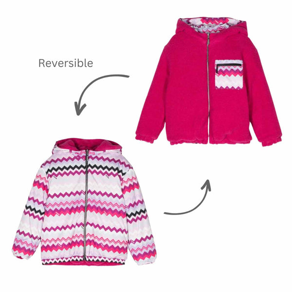 Girls Pink Zigzag-Pattern Reversible Bomber Jacket