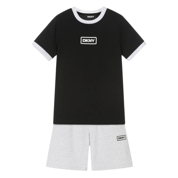 Boys Black & Grey Cotton Shorts Set