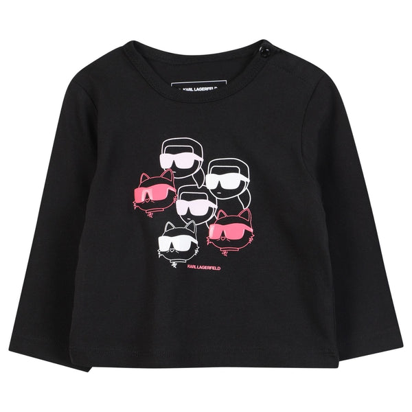 Girls Black Graphic-Print T-Shirts