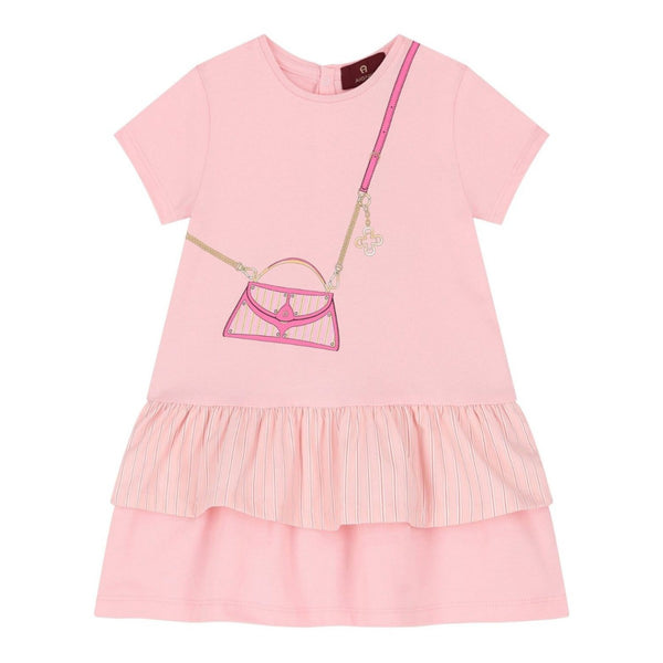 Baby Girls Pink Bag-Print Cotton Dress