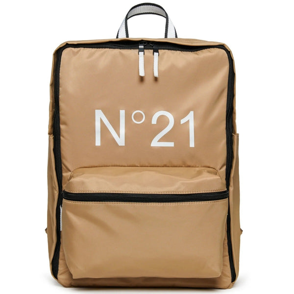 Unisex Beige Logo-Print Backpack