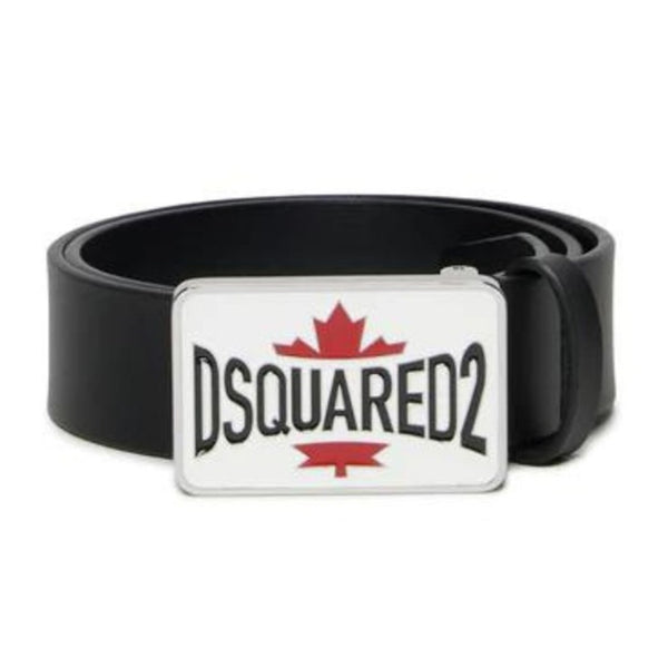 Boys Black Leather Belt With Leaf Buckle