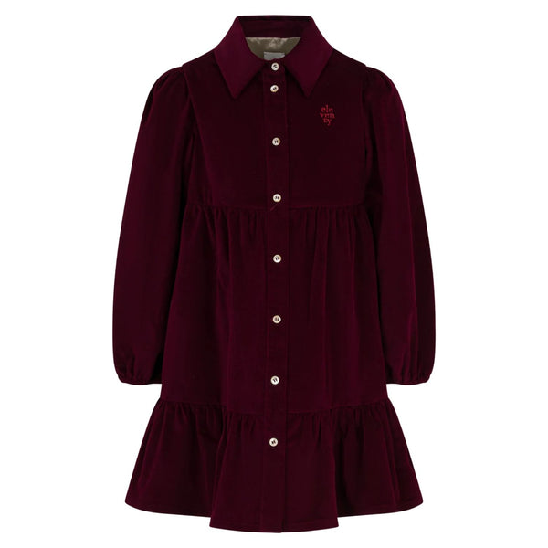 Girls Burgundy Button-Fastening Dress