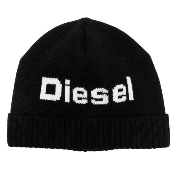 Kids Black Logo-Print Ribbed-Trim Beanie