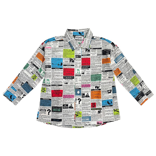 Unisex White Newspaper-Print Shirt