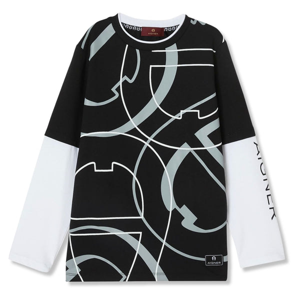 Boys Black Graphic Design Logo T-Shirts