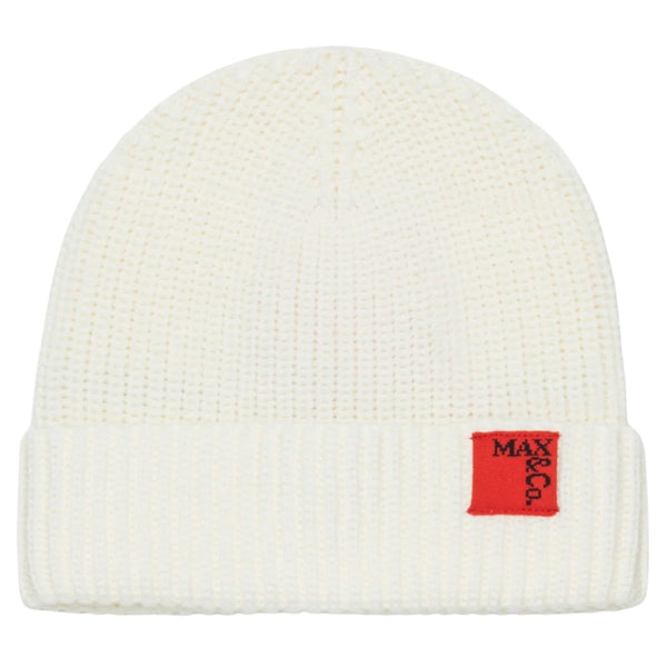 Girls Cream Knitted Logo-Patch Caps
