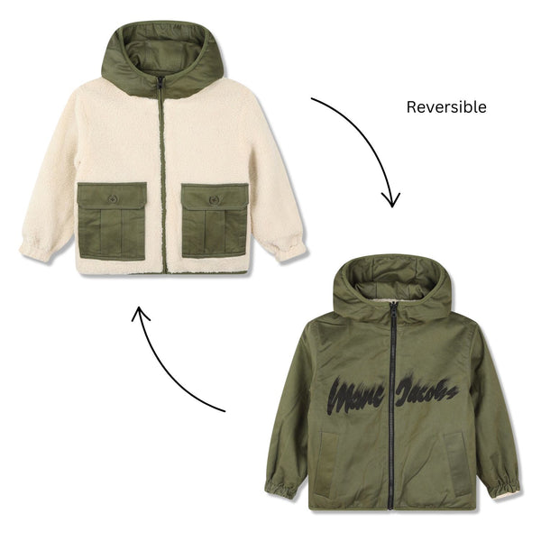 Boys Ivory & Green Reversible Bomber Jacket