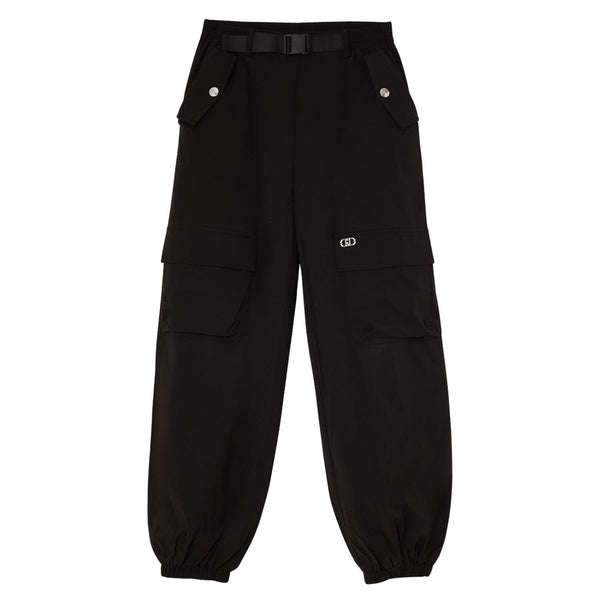 Girls Black Belted Cargo Trousers