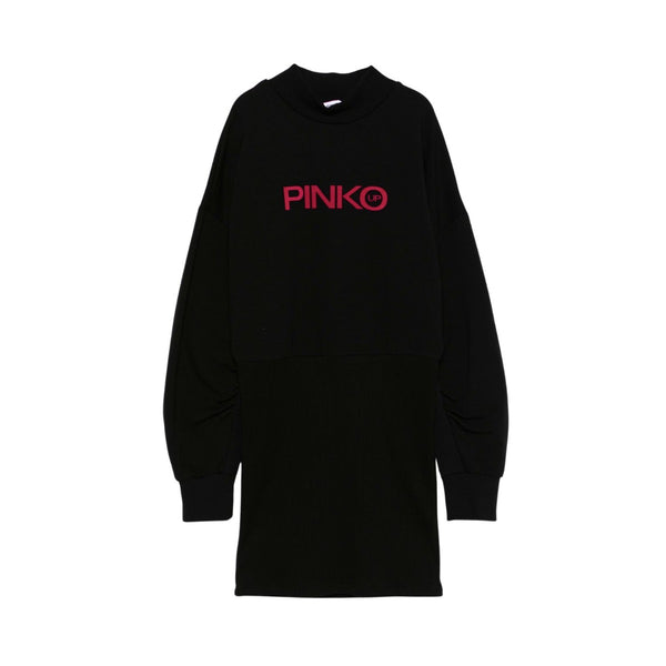 Girls Black Flocked-Logo Dress