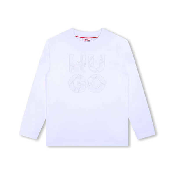 Boys White Logo-Print Cotton T-Shirt