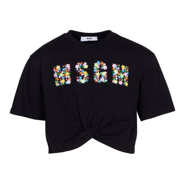 Girls Black Beaded Logo T-Shirt