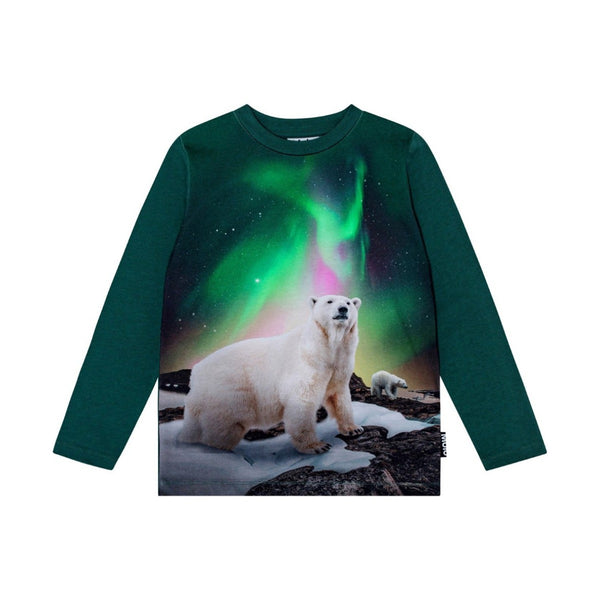 Boys Dark Green Bear-Print Cotton T-Shirt