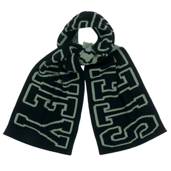 Boys Black & Green Knitted Logo-Print Scarves