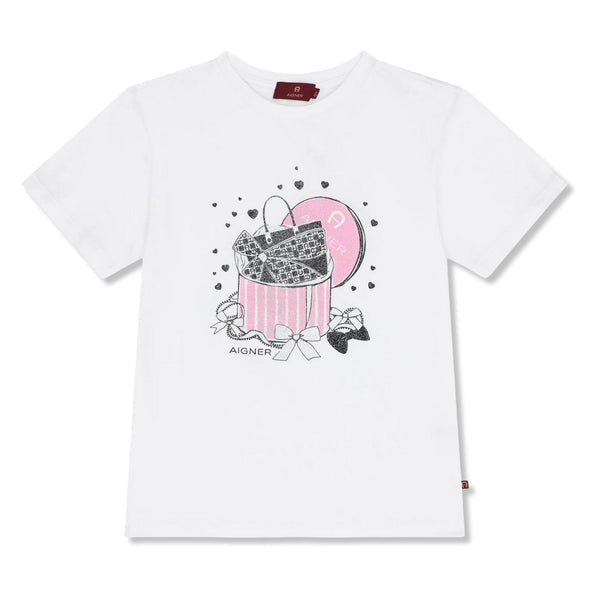Girls White Logo-Print T-Shirts