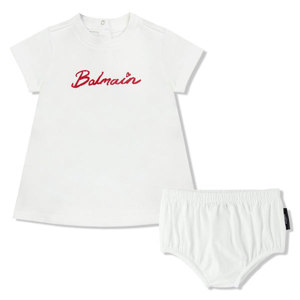 Baby Girls White Logo-Print Dress Set