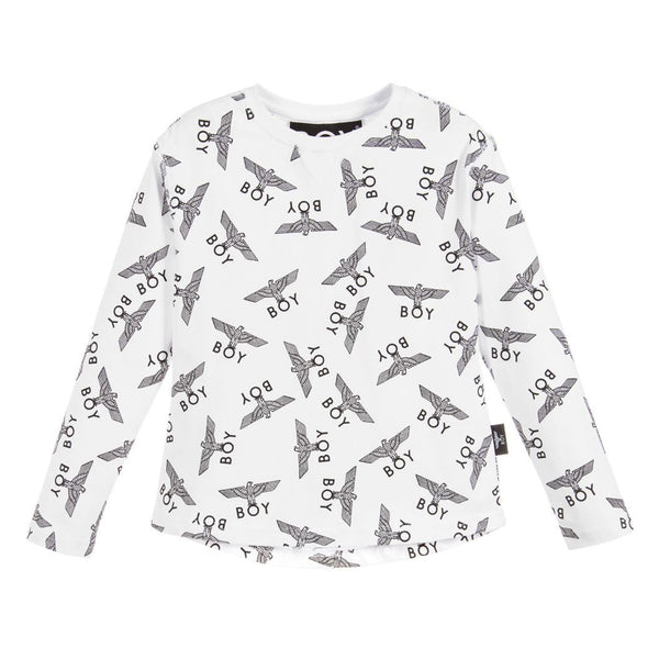 Kids Long Sleeves Repeat Tee - White & Black