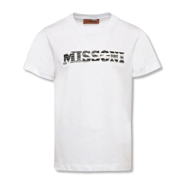 Boys White Logo Print Half Sleeves T-Shirt