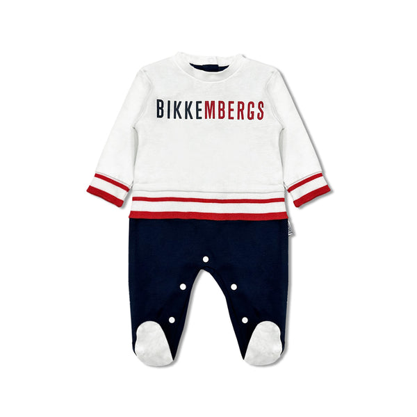 Baby Boys White & Blue Logo-Print Romper