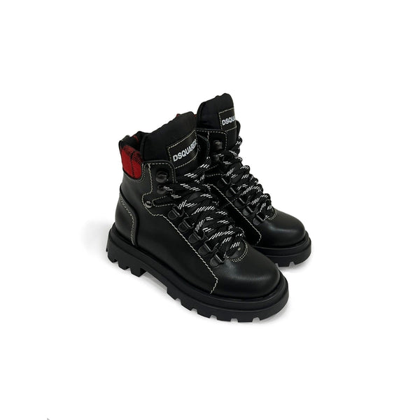 Boys Black Lace-Up Leather Ankle Boots