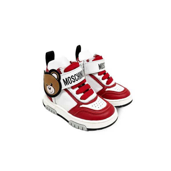 Boys Red & White Leather Trainers