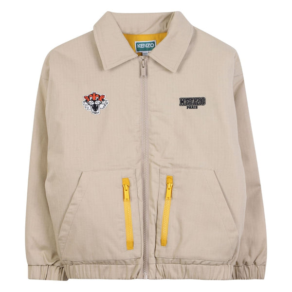 Boys Beige Logo-Patch Zip-Up Jacket