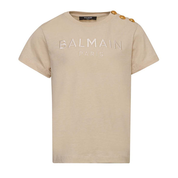 Kids Beige Logo-Print Cotton T-Shirt