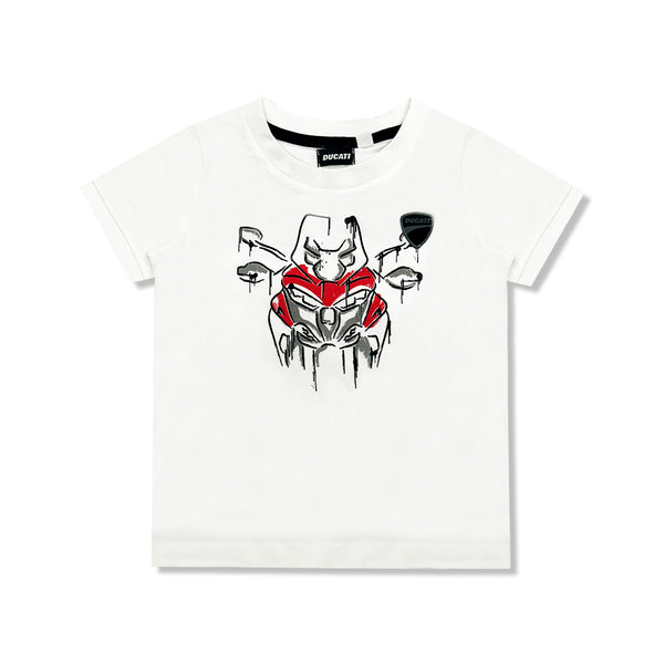 Boys White Bike-Print Cotton T-Shirt