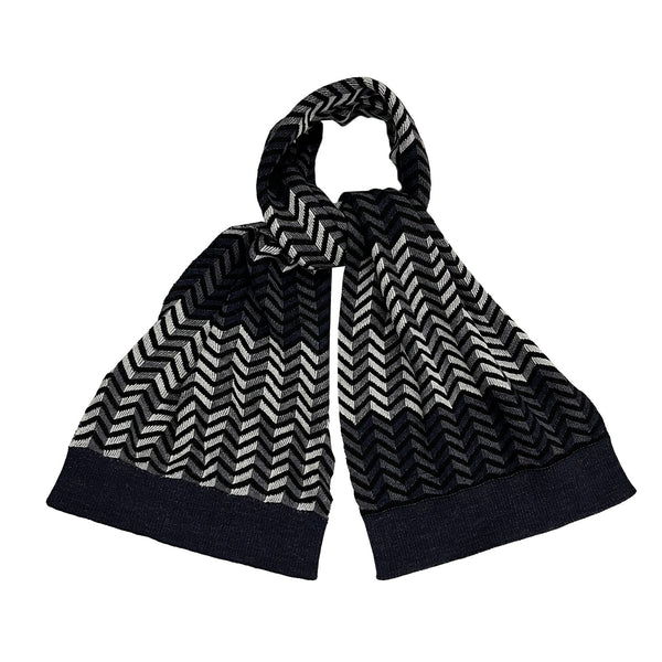 Girls Black Wool Knit Zigzag Scarf