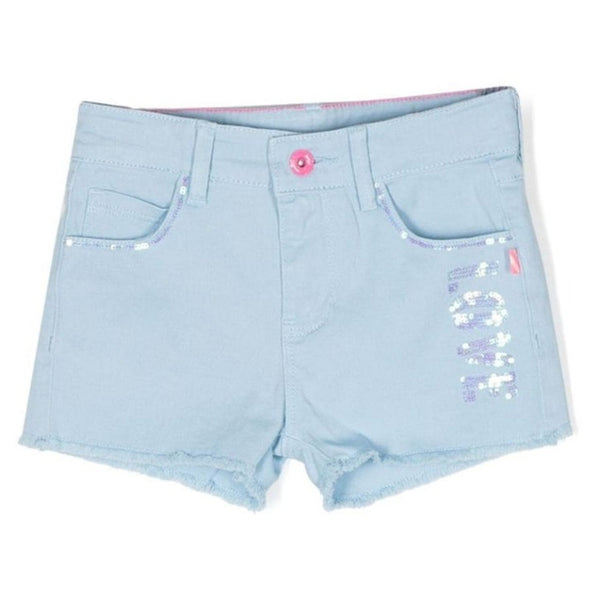 Girls Blue Sequin Cotton Twill Shorts