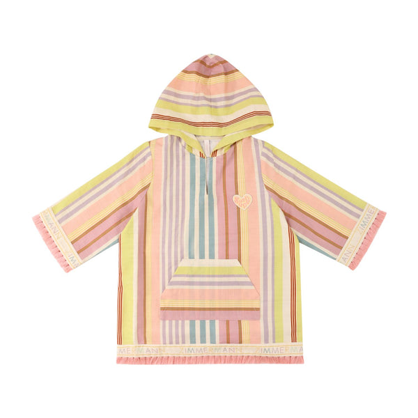 Girls Pink Stripes & Tassel Cotton Beach Kaftan