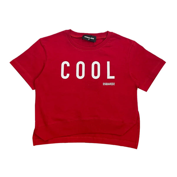 Girls Front Hem Slit Patterned T-shirt