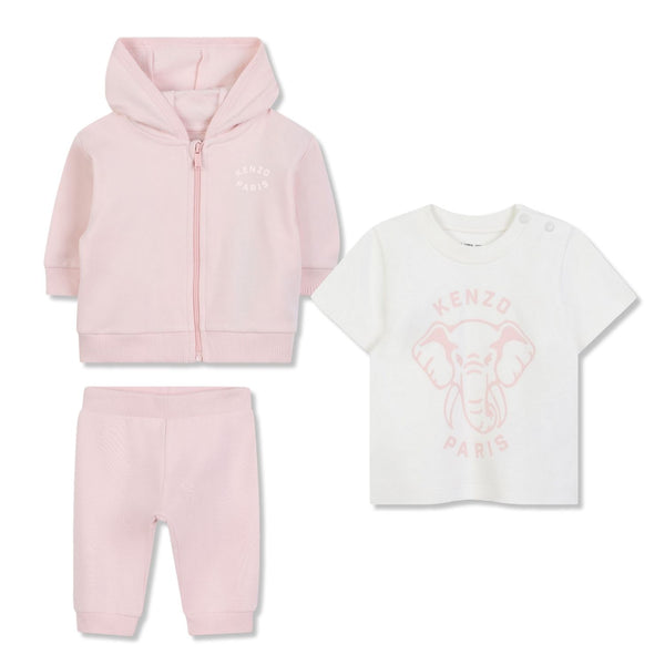 Baby Girls Pink Cotton Elephant Tracksuit Set