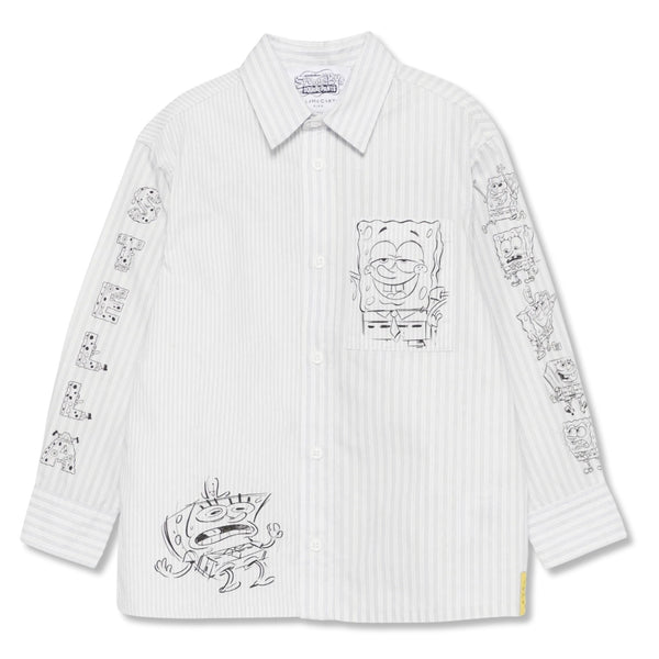 Boys White & Grey x SpongeBob Striped Shirt