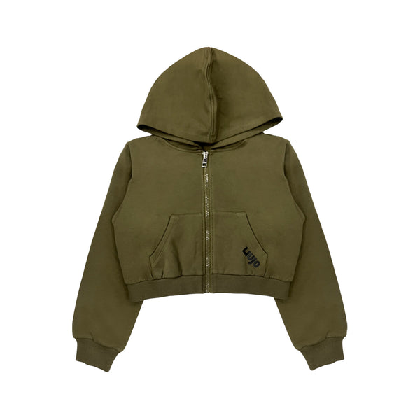 Girls Green Rubberised-Logo Zip-Up Hoodie