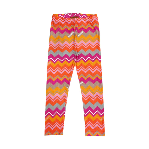 Girls Pink Cotton Knit Zigzag Leggings