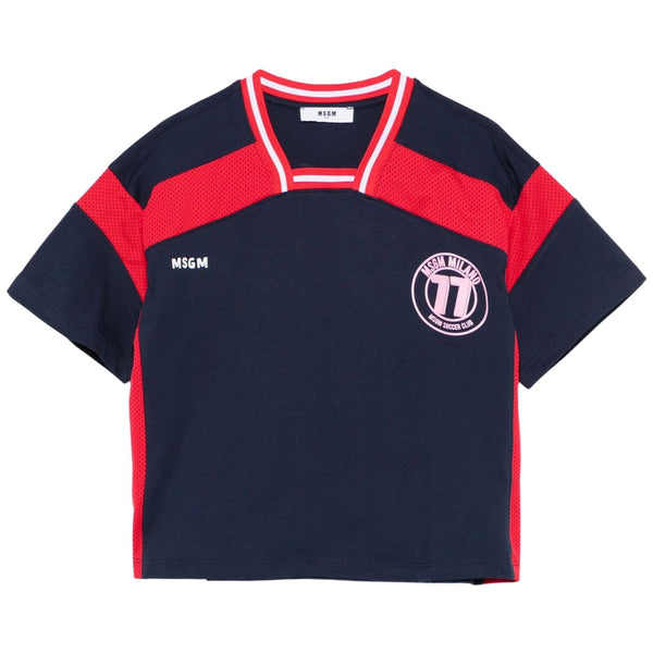 Girls Navy Blue Logo-Print T-shirt