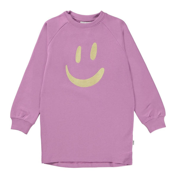 Girls Pink Smile Printed Full Sleeves Dress