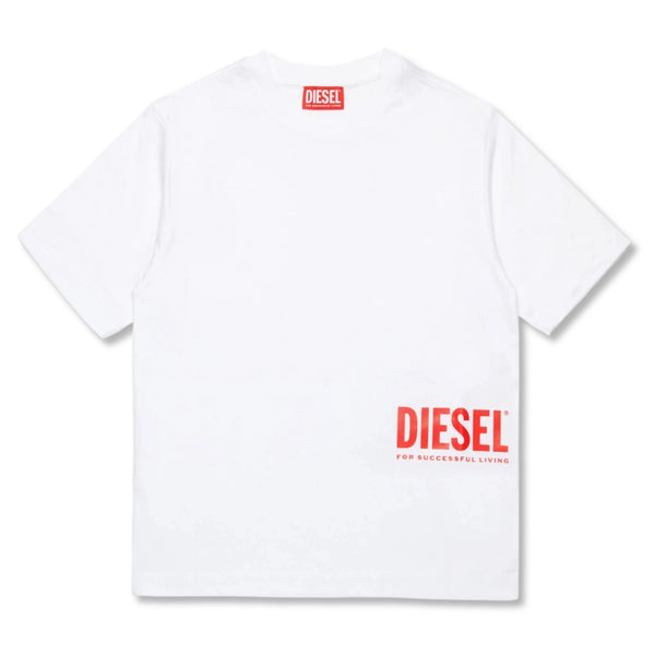 Boys White Logo-Print Cotton T-Shirt