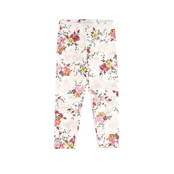 White Leggings With Floral Print By Monnalisa