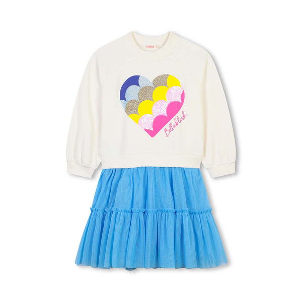 Girls Ivory Heart & Blue Tulle Dress
