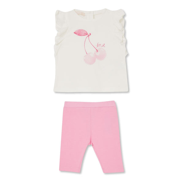 Baby Girls White & Pink Graphic-Print Legging Set
