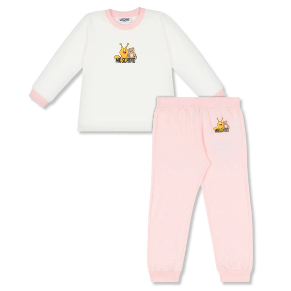 Baby Unisex White & Pink Logo-Print Trousers Set