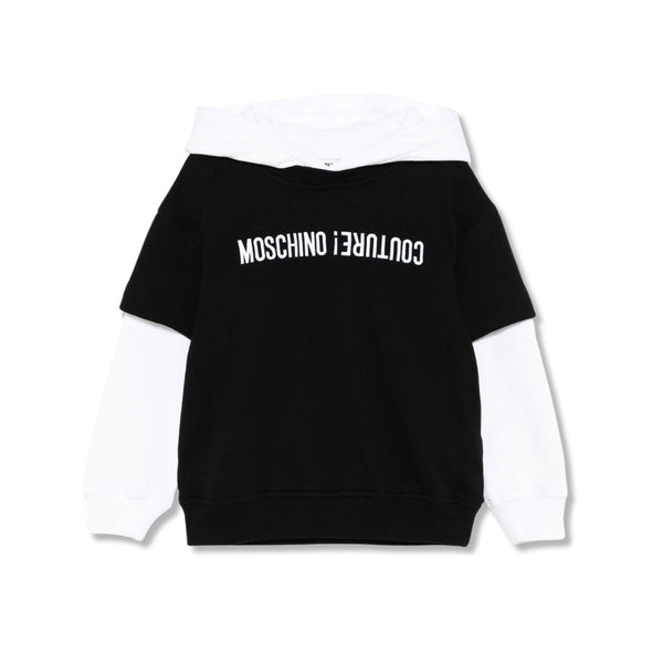 Boys Black & White Logo-Embroidered Hoodie
