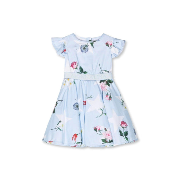 Girls Blue Floral-Print Flared Dress