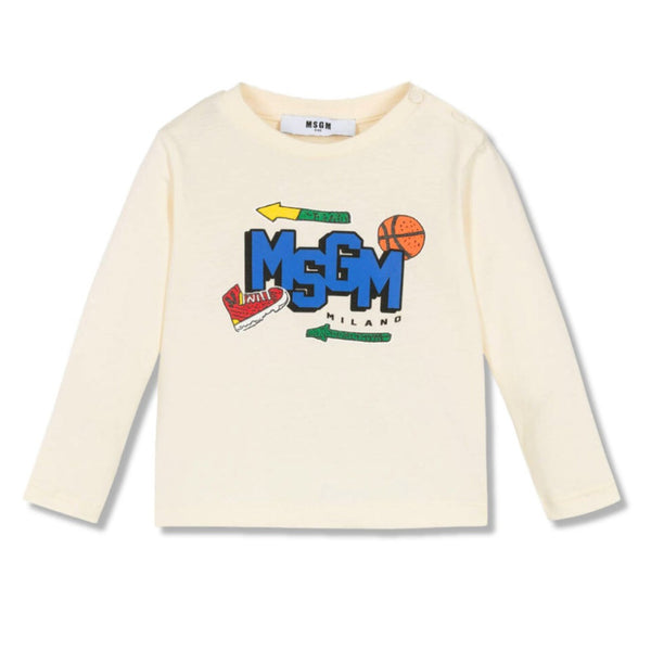 Baby Boys Ivory Logo-Print Cotton Varsity T-Shirts
