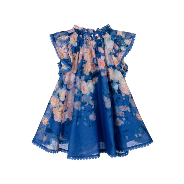 Girls Blue Cotton Floral Dress